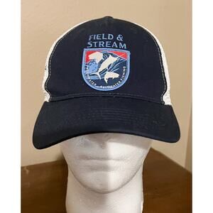 Field & Stream Snapback Trucker Hat Navy Blue White Saltwater Freshwater Fishing
